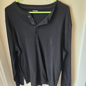 Old Navy Black Waffle Knit Henley Top